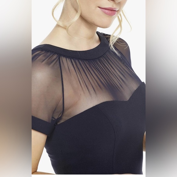 MAGGIE LONDON Women’s Black Illusion Round Neck Cap Sleeve Sheath Dress - Size 6 - Picture 3 of 11